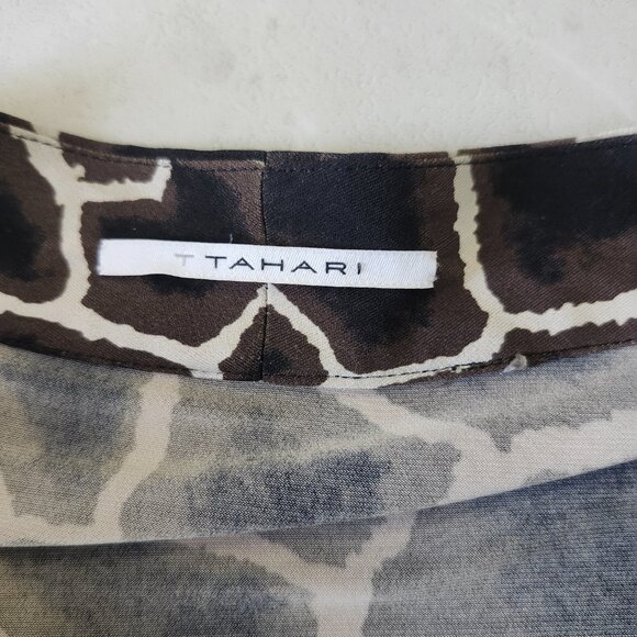 TAHARI | Brown and Black Giraffe Animal Print Wrap Dress - Picture 2 of 6
